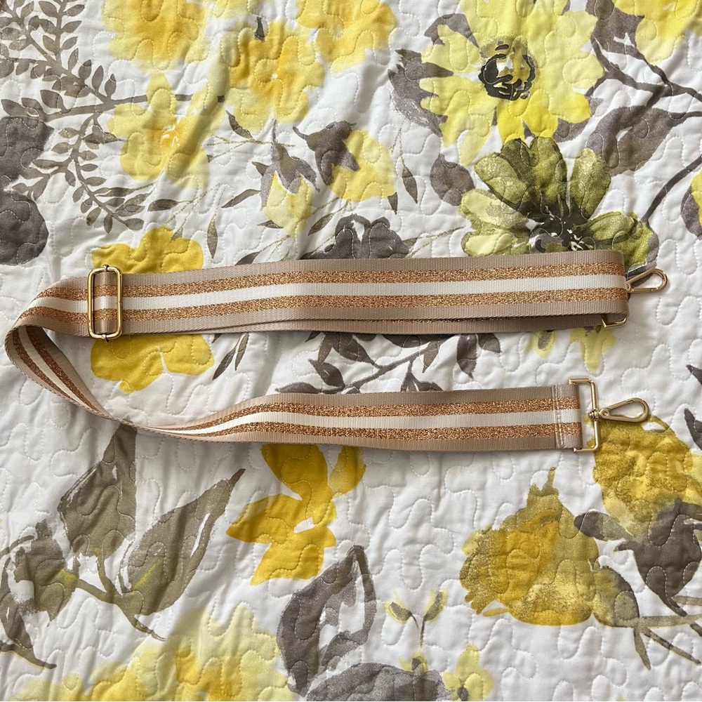 Kedzie Strap Adjustable Beige & White Striped Bag Strap with Gold Hardware - Picture 3 of 4